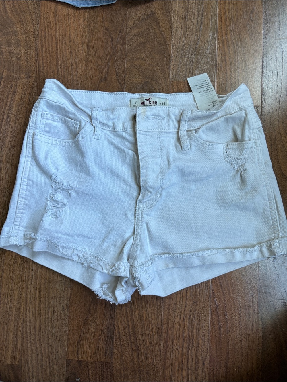 Hollister White Distressed Denim Cutoff Shorts